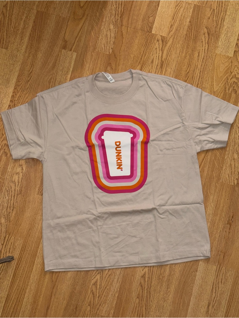 Retro Logo Short Sleeve Tee - Beige with Pink/Orange Graphic